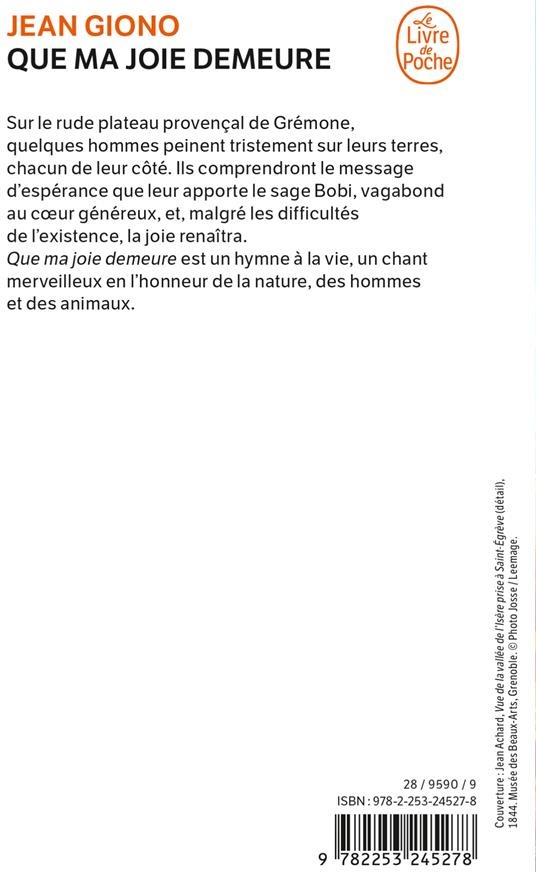 Quatrième de couverture de « Que ma joie demeure : roman »
