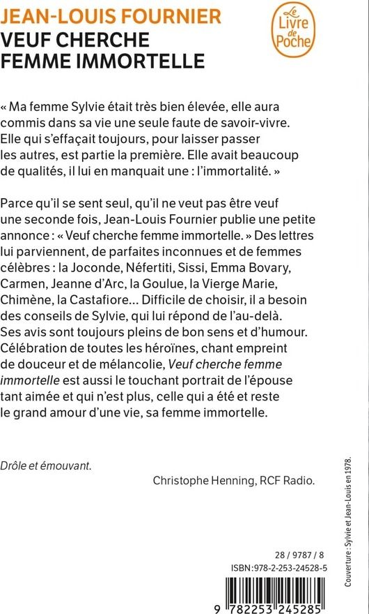Quatrième de couverture de « Veuf cherche femme immortelle »
