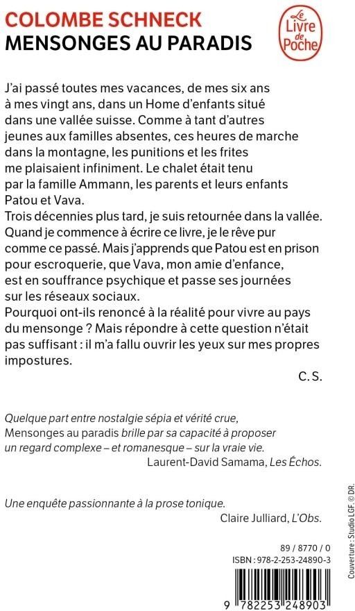 Quatrième de couverture de « Mensonges au paradis : roman »