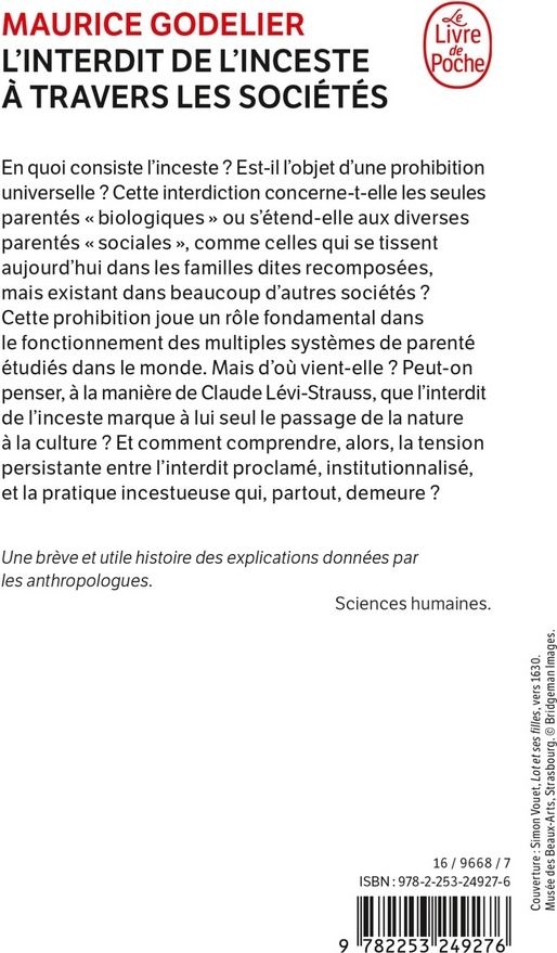 Quatrième de couverture de « L'interdit de l'inceste à travers les sociétés »