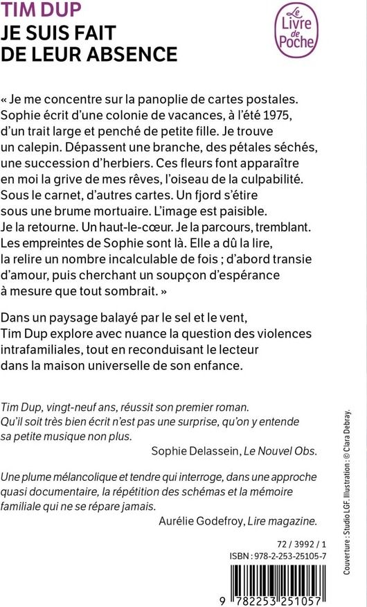 Quatrième de couverture de « Je suis fait de leur absence »
