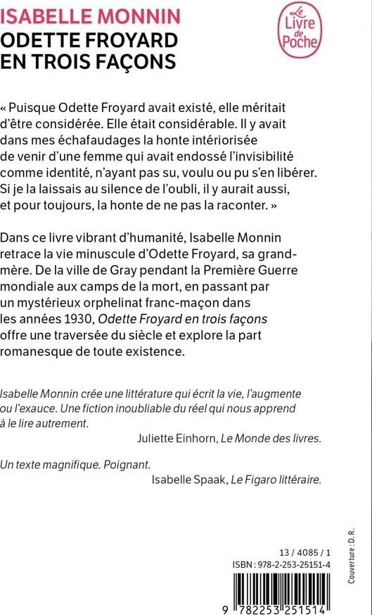 Quatrième de couverture de « Odette Froyard en trois façons : roman »