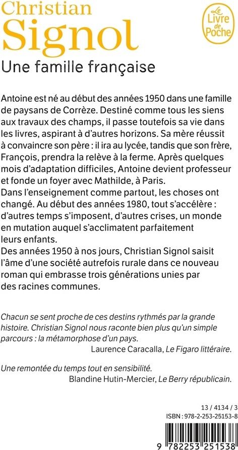 Quatrième de couverture de « Une famille française : roman »