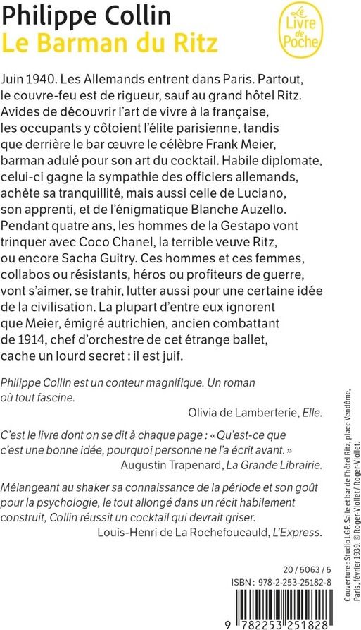 Quatrième de couverture de « LE BARMAN DU RITZ »