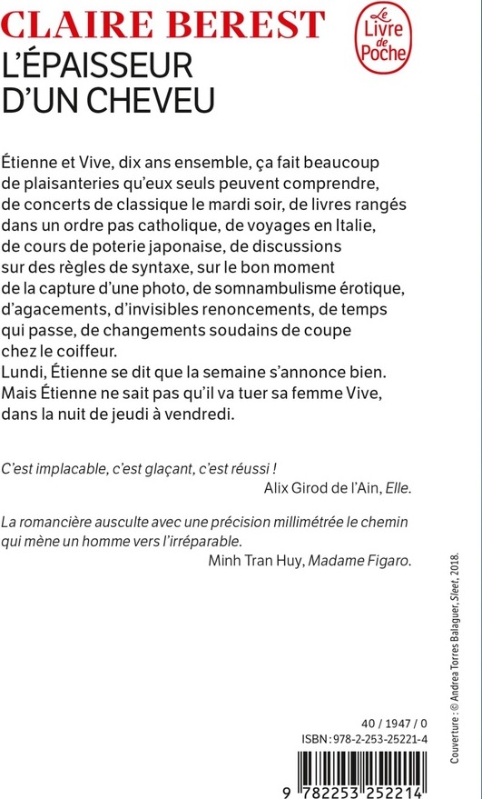 Quatrième de couverture de « L'épaisseur d'un cheveu : roman »