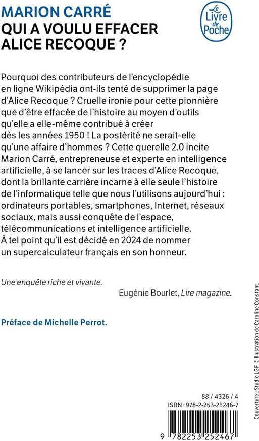 Quatrième de couverture de « Qui a voulu effacer Alice Recoque ? »