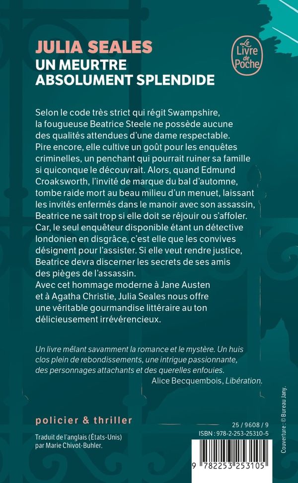 Quatrième de couverture de « Un meurtre absolument splendide »