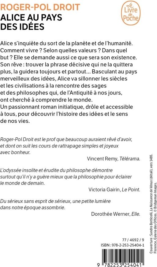 Quatrième de couverture de « ALICE AU PAYS DES IDEES »