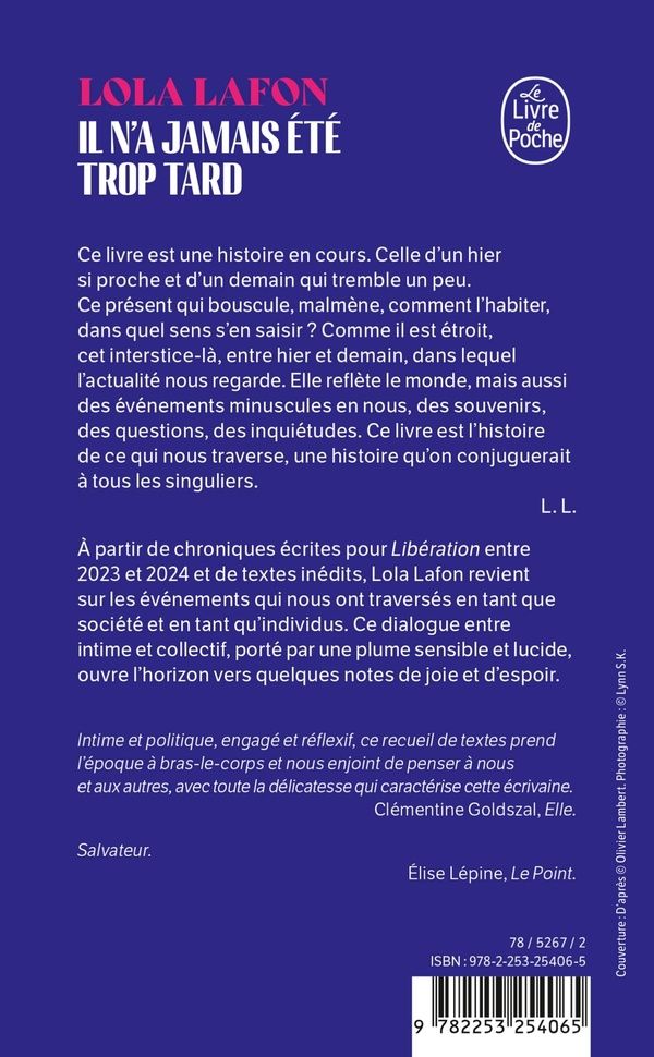 Quatrième de couverture de « IL N'A JAMAIS ETE TROP TARD »