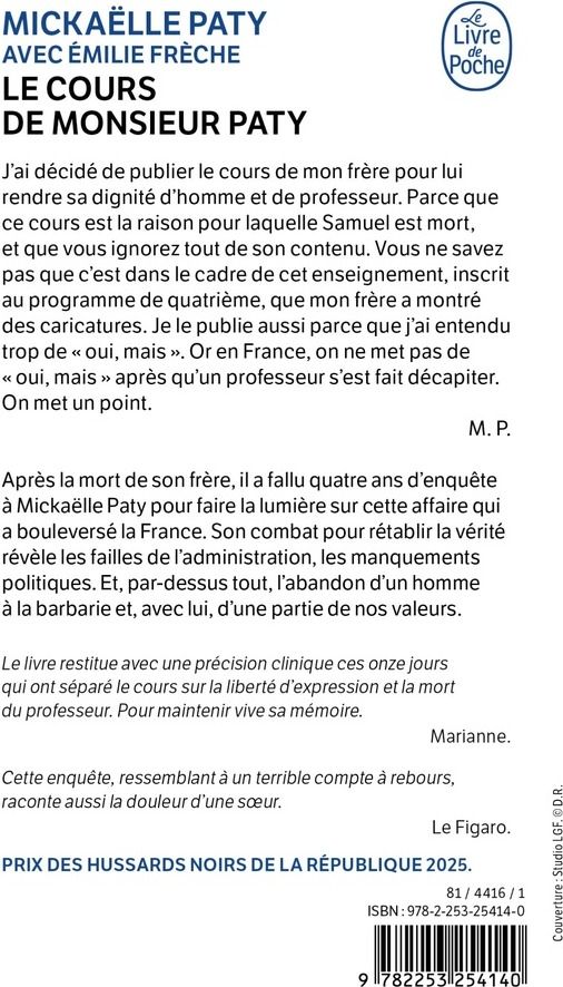 Quatrième de couverture de « LE COURS DE MONSIEUR PATY »
