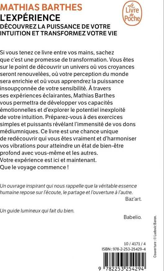 Quatrième de couverture de « L'expérience : découvrez la puissance de votre intuition et transformez votre vie »