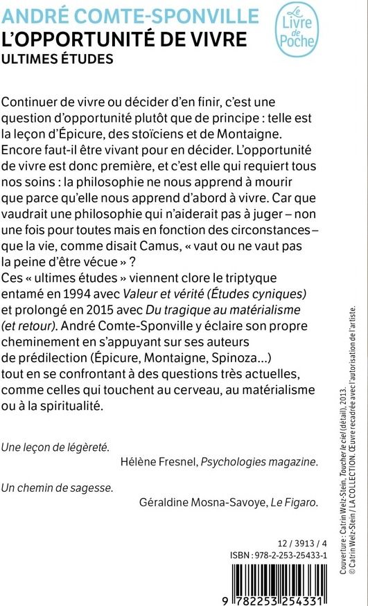 Quatrième de couverture de « L'OPPORTUNITE DE VIVRE »