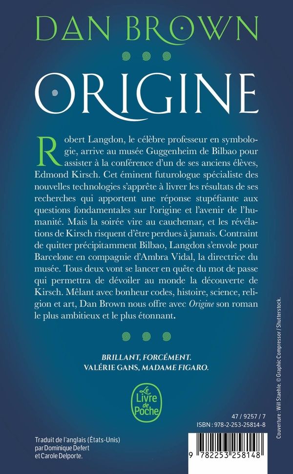 Quatrième de couverture de « ORIGINE »
