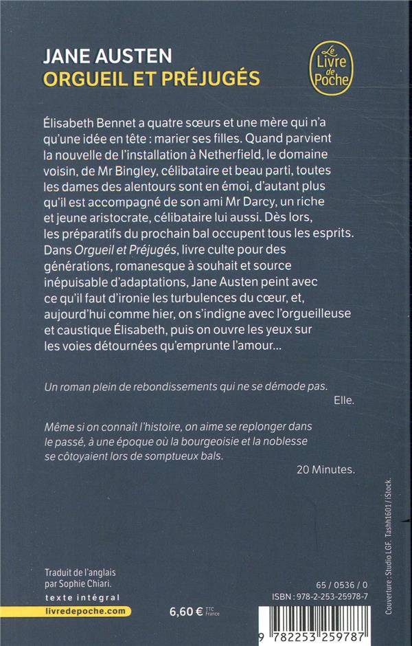 Quatrième de couverture de « Orgueil et préjugés »