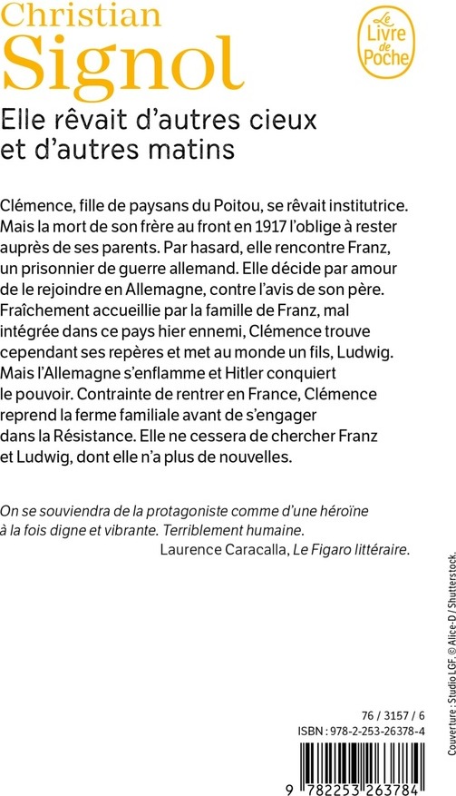 Quatrième de couverture de « ELLE REVAIT D'AUTRES CIEUX ET D'AUTRES MATINS »