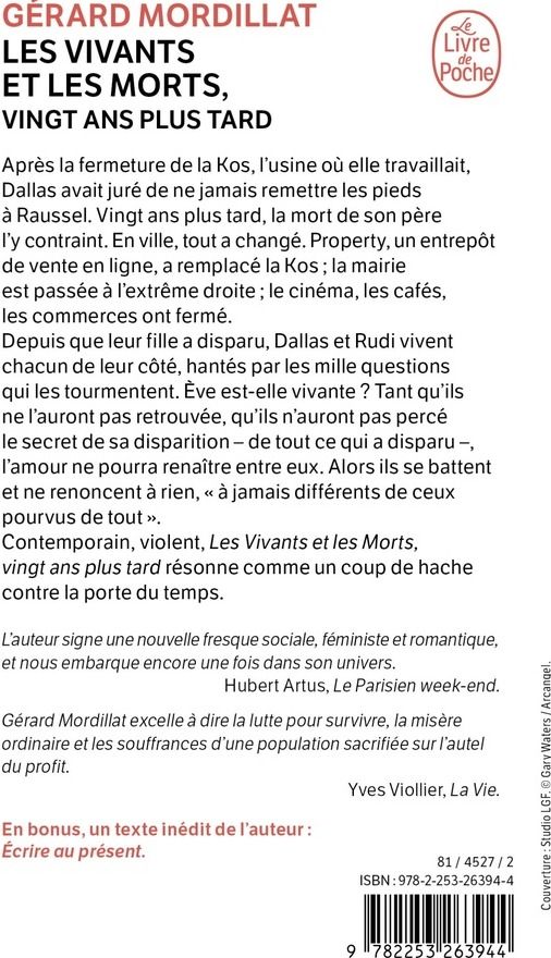 Quatrième de couverture de « LES VIVANTS ET LES MORTS, VINGT ANS PLUS TARD »