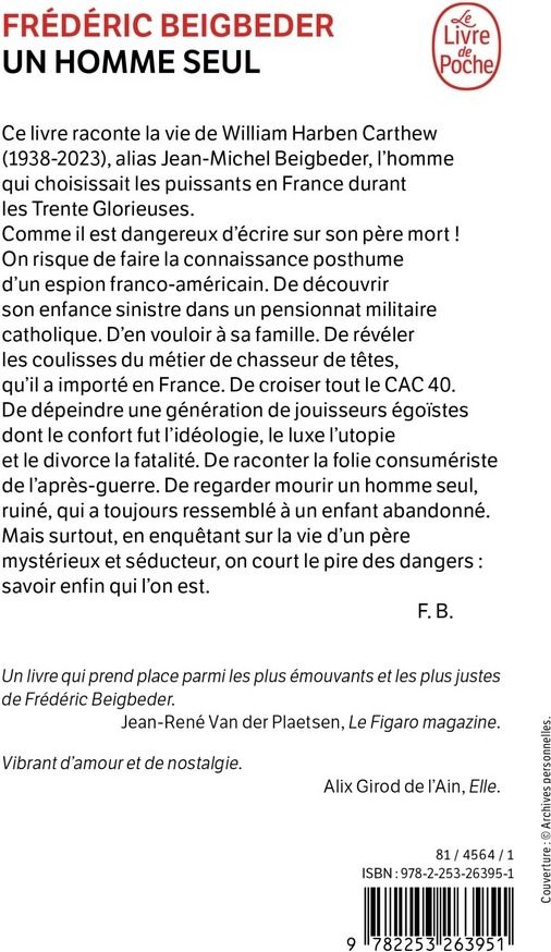 Quatrième de couverture de « UN HOMME SEUL »