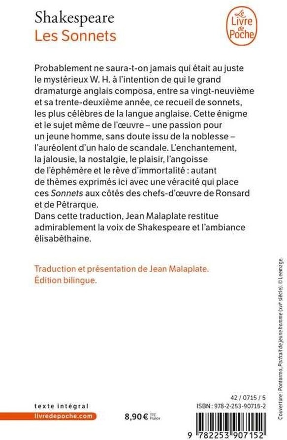 Quatrième de couverture de « SONNETS »