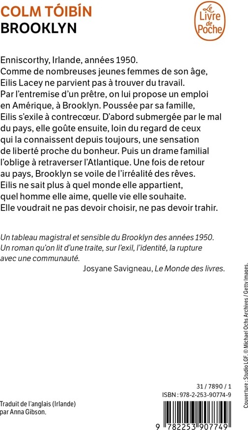 Quatrième de couverture de « BROOKLYN »