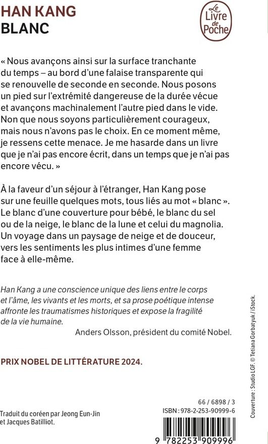 Quatrième de couverture de « BLANC - PRIX NOBEL DE LITTERATURE 2024 »