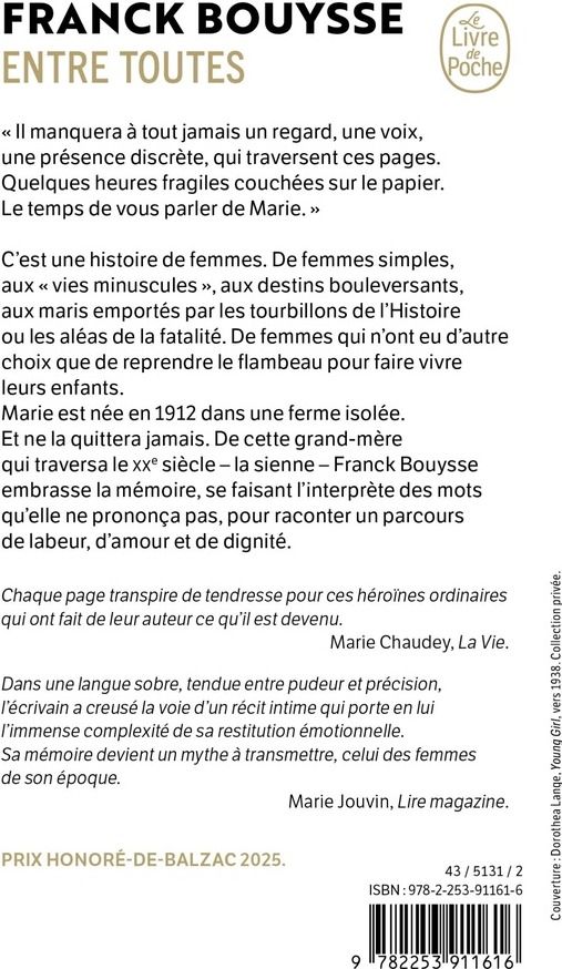 Quatrième de couverture de « ENTRE TOUTES »