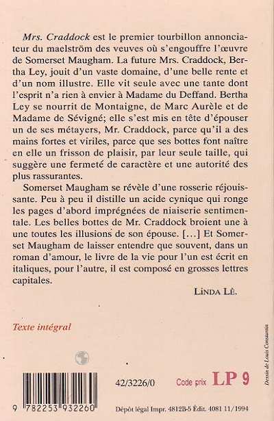 Quatrième de couverture de « MRS. CRADDOCK »