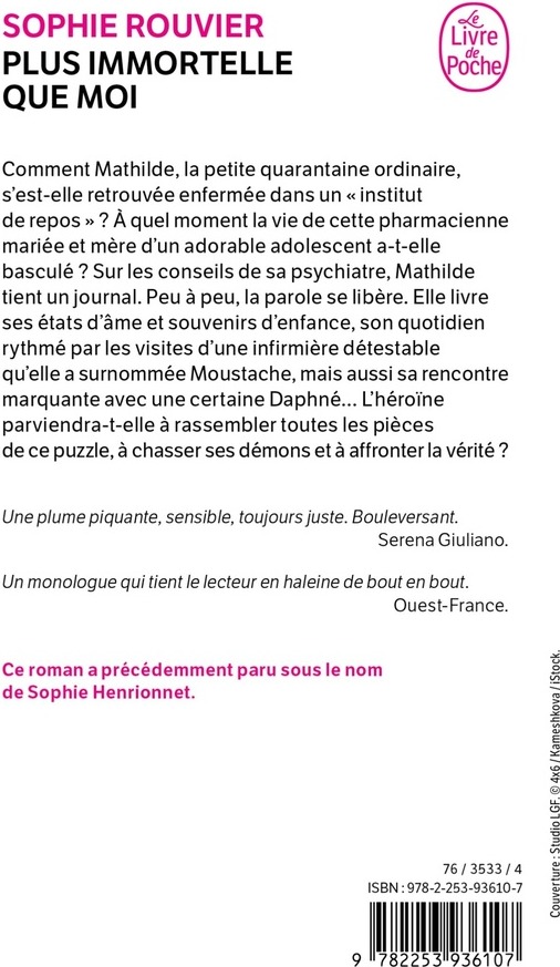 Quatrième de couverture de « Plus immortelle que moi »