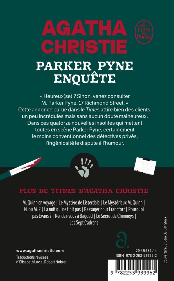 Quatrième de couverture de « PARKER PYNE ENQUETE (NOUVELLE TRADUCTION REVISEE) »