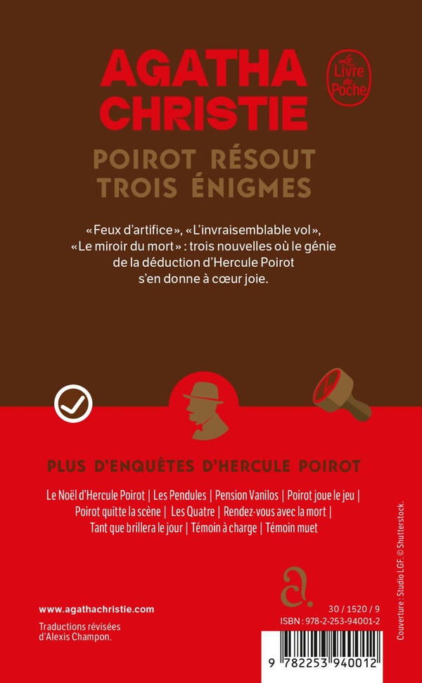 Quatrième de couverture de « POIROT RESOUT TROIS ENIGMES (NOUVELLE TRADUCTION REVISEE) »