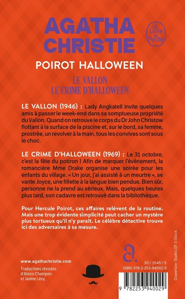 Quatrième de couverture de « POIROT HALLOWEEN (NOUVELLE TRADUCTION REVISEE) - LE VALLON + LE CRIME D'HALLOWEEN »