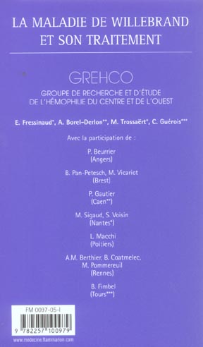 Quatrième de couverture de « LA MALADIE DE WILLEBRAND ET SON TRAITEMENT »