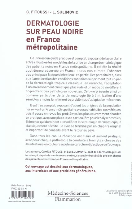 Quatrième de couverture de « DERMATOLOGIE SUR PEAU NOIRE EN FRANCE METROPOLITAINE - ILLUSTRATIONS, COULEUR »