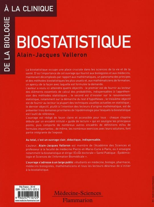 Quatrième de couverture de « BIOSTATISTIQUE »