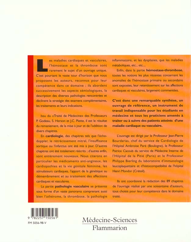 Quatrième de couverture de « PATHOLOGIE CARDIAQUE ET VASCULAIRE »