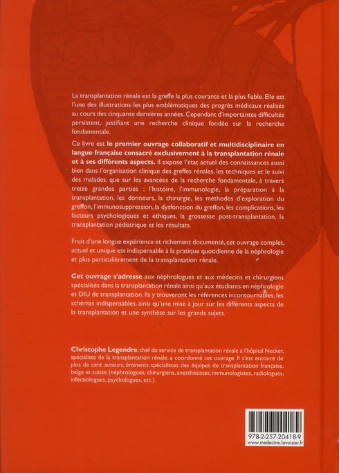 Quatrième de couverture de « LA TRANSPLANTATION RENALE »