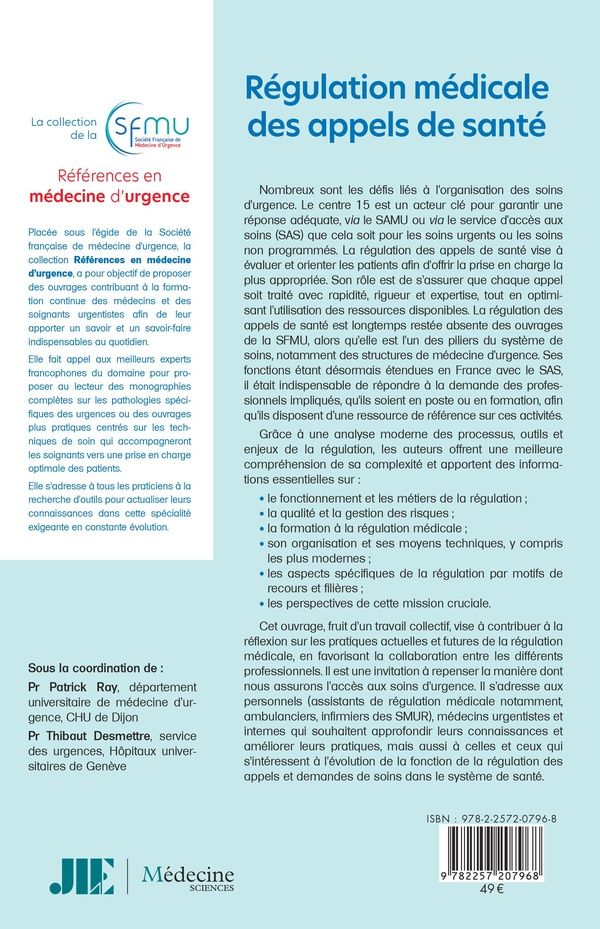 Quatrième de couverture de « Régulation médicale des appels de santé »