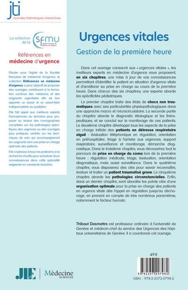 Quatrième de couverture de « Urgences vitales : gestion de la première heure »