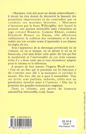 Quatrième de couverture de « JANE AUSTEN ROMANS - TOME 1 »