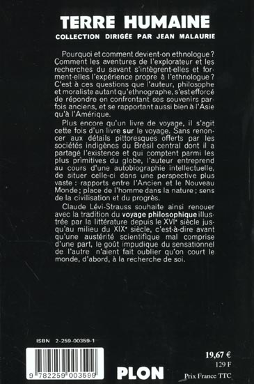 Quatrième de couverture de « TRISTES TROPIQUES »