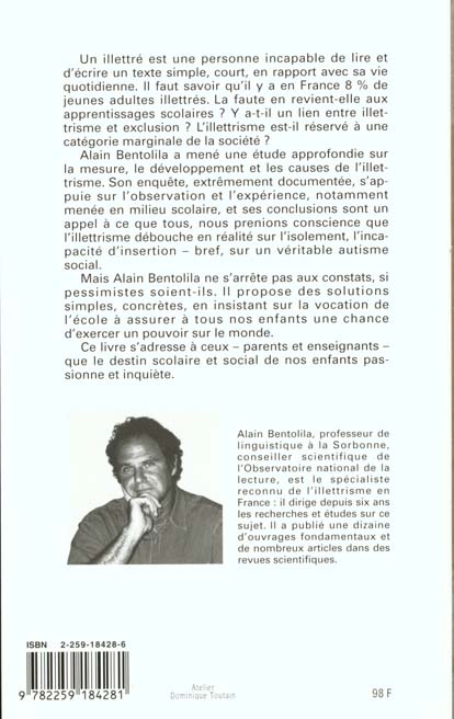 Quatrième de couverture de « DE L'ILLETRISME EN GENERAL ET DE L'ECOLE ENPARTICULIER »