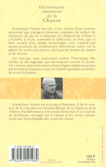 Quatrième de couverture de « DICTIONNAIRE AMOUREUX DE LA CHASSE »