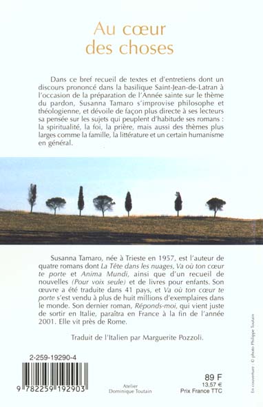 Quatrième de couverture de « AU COEUR DES CHOSES »