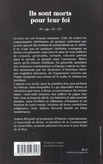 Quatrième de couverture de « ILS SONT MORTS POUR LEUR FOI »
