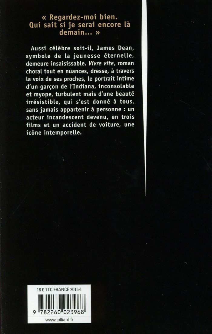 Quatrième de couverture de « Vivre vite : roman »