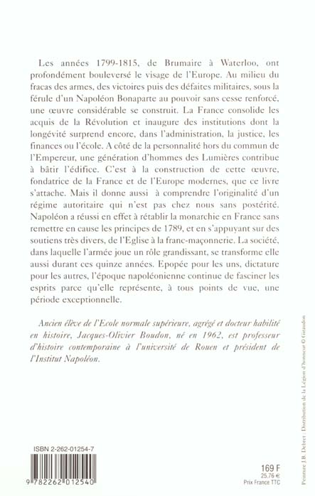Quatrième de couverture de « HISTOIRE DU CONSULAT ET DE L'EMPIRE 1799-1815 »