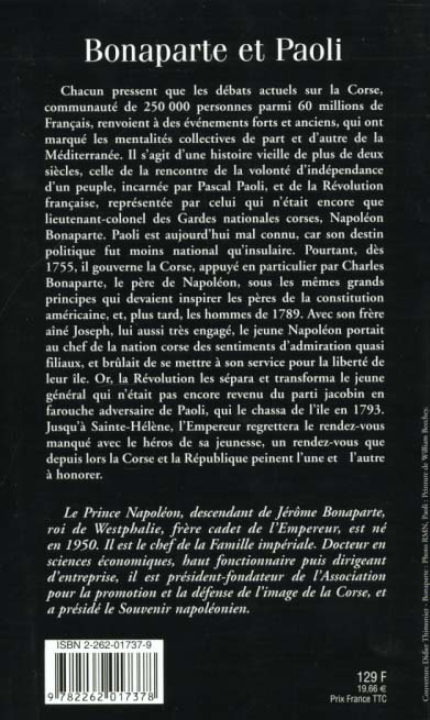 Quatrième de couverture de « BONAPARTE ET PAOLI »