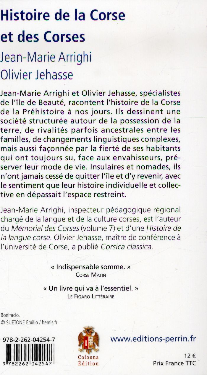 Quatrième de couverture de « HISTOIRE DE LA CORSE ET DES CORSES »