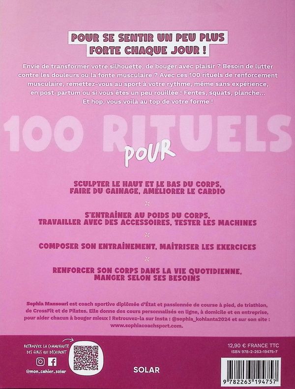 Quatrième de couverture de « MON CAHIER 100 RITUELS RENFORCEMENT MUSCULAIRE - POUR UN CORPS AU TOP ! »