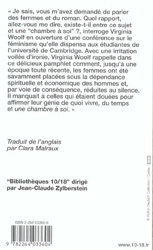 Quatrième de couverture de « UNE CHAMBRE A SOI »