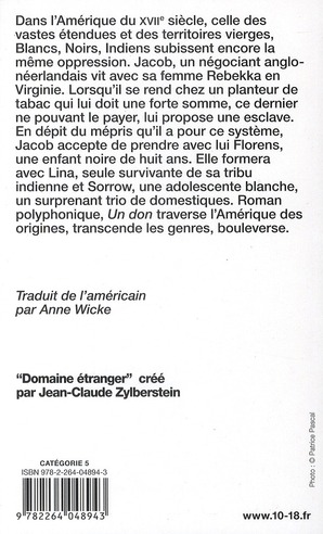 Quatrième de couverture de « Un don »